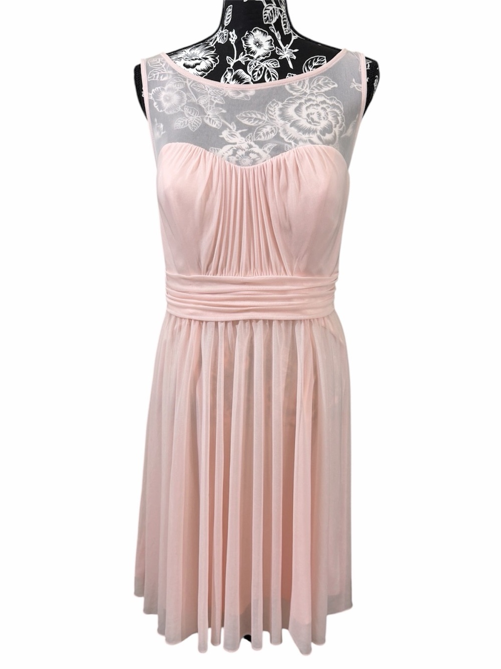 David's Bridal Blush Pink Mesh Yoke Midi Dress